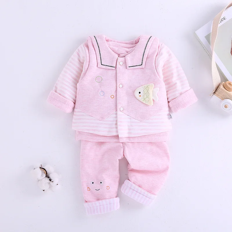 

2019 New Style Cartoon Childrenswear Summer Set Small Fish Thin Padded Waistcoat Cotton-padded Clothes Three-piece Set CHILDREN'