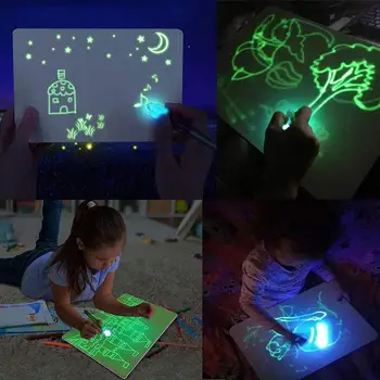 

LED Pen Luminescent Doodle Board Draw With Night Light In Dark Children Funny Toys Writing Magic Board Set Language Noctilucent
