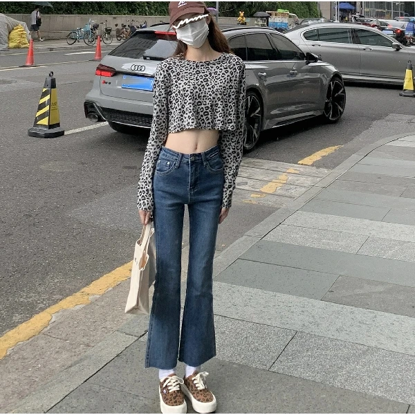 High Waist Micro Flare Jeans For Women Summer Autumn Casual Slim Denim Pants Ladies Korean Style Streetwear Boot Cut Jeans blue jeans for women s denim pants autumn wear high waisted straight micro flared pants floor mop wide leg pants