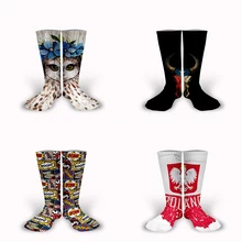 Дизайн, 3D принт, для взрослых, персональные носки с животными, унисекс, длинные носки с рисунками комиксов быка, совы, польского флага