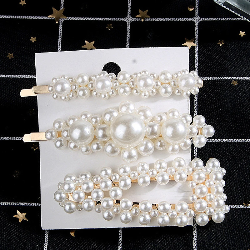 

Set Pearl Hairpin Set BB Clips Sweet Temperament Hairpins Word Clips Side Sticks Headwear For Girls Womens Hair Accessories