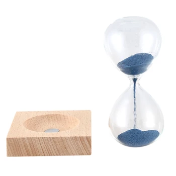 

Blue wood + glass + iron powder sand iron flowering magnetic hourglass with packaging hourglass 13.5 * 5.5cm wooden seat 8 * 8 *