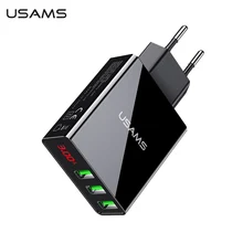 USAMS, 3 порта, USB зарядное устройство для телефона, светодиодный дисплей, штепсельная вилка европейского стандарта, всего макс., 3 А, умное быстрое зарядное устройство, мобильное настенное зарядное устройство для iPhone, iPad, samsung