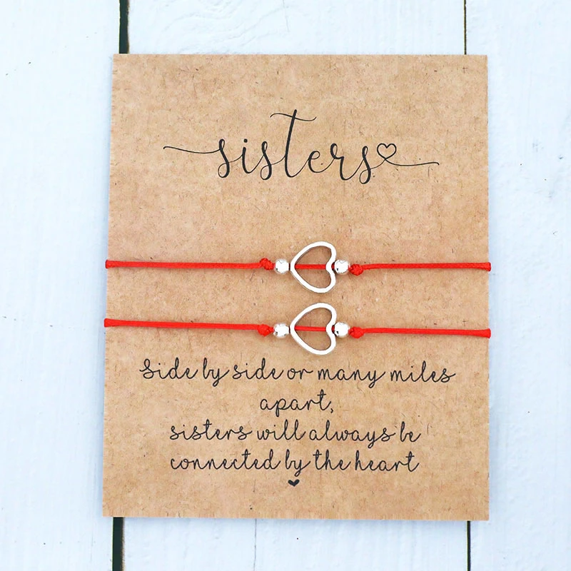 Juego de 2 unids/set de con colgante de corazón para mujer y hombre, joyería de corazón con frase de hermana, mejor amiga, regalo de hermana|Pulseras de hilo| - AliExpress