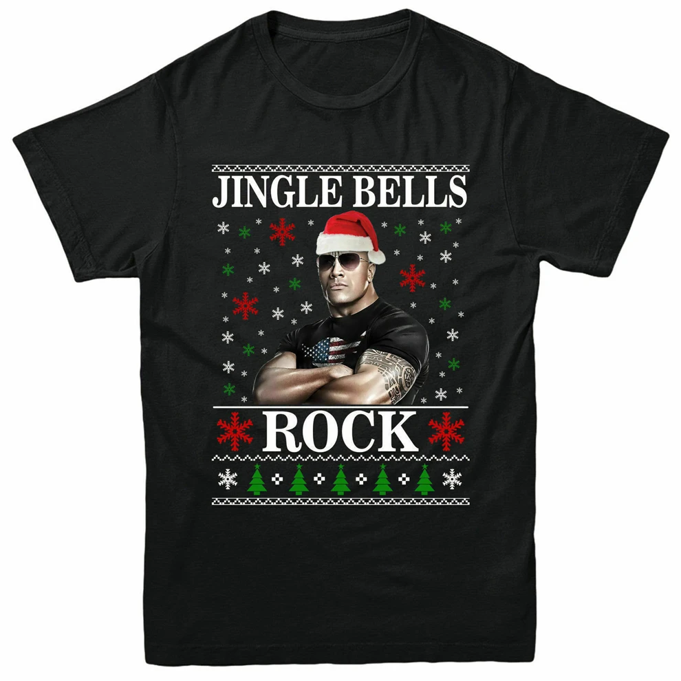 Рождественская футболка с надписью The Rock Dwayne Johnson Jingle Bells праздничный подарок топ M
