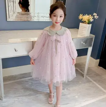 

New Arrival Girls' spring long sleeve mesh dress 2020 Kids Clothing Sweet girl Princess 110-160cm Big Girls Dresses