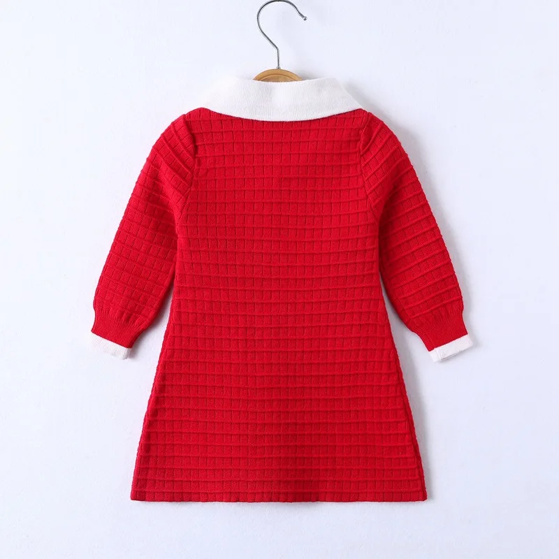 

2019 New Style Gril's Dress High Lapel Bow Long Sleeve Plaid Korean-style Princess Dress Factory Price