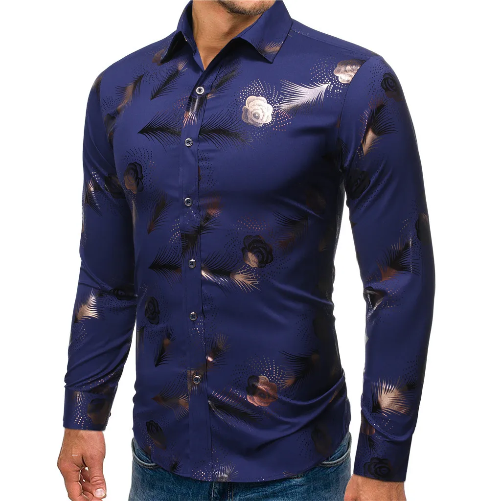 Camisa Masculina мужская новая стильная модная красная рубашка с длинными рукавами с принтом из полиэстера с длинными рукавами 19Aug20 P30
