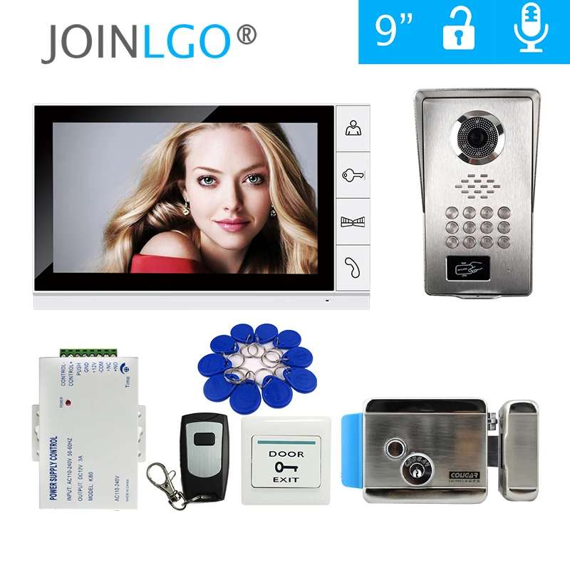 FREE SHIPPING 9\ Monitor Video Intercom Door bell Phone System RFID Code Keypad Outdoor Camera + Mechanical Door Lock