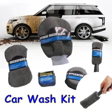 

9pcs/Set Microfiber Car Wash Kit Glove Towel Car Detailing Wash Glove Anti Scratch Brush Duster Clearner Drying Towels Brush Pad