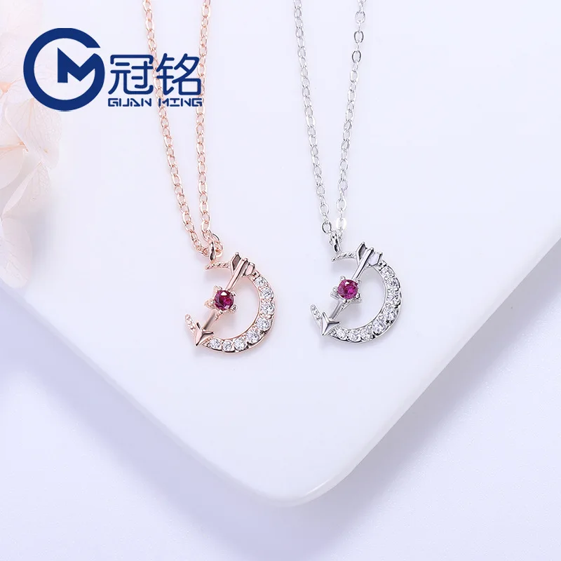 

Crown Ming Little Red Book Moon And Stars Necklace Women's S925 chun yin wang Red Fairy Fashion Choker Korean-style Accessories