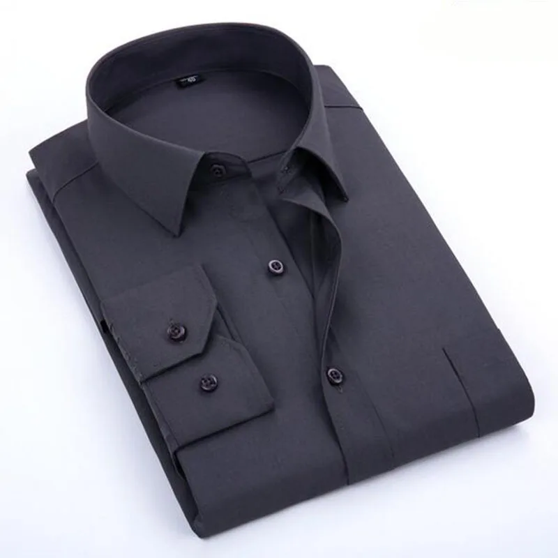 Мужские однобортные рубашки с длинными рукавами и воротником-стойкой Camisa, дышащие тонкие хлопковые рубашки-оксфорды из чистого хлопка - Color: gray