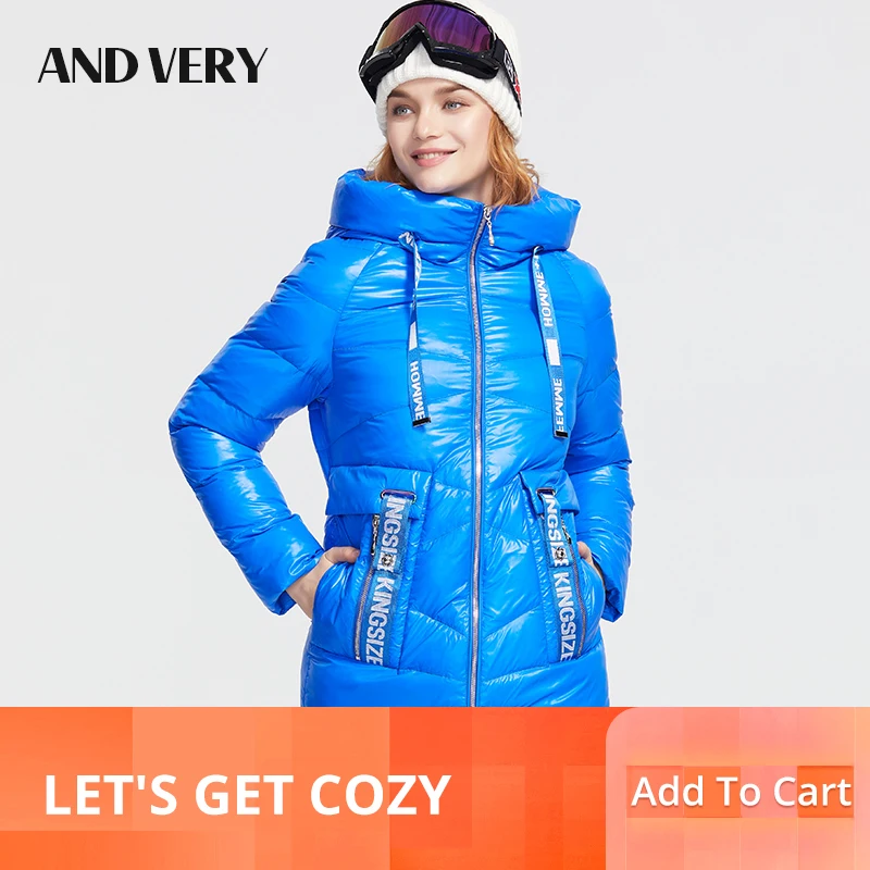 

ANDVERY 2019 Winter new collection down jacket women outerwear high quality thin cotton with a hood mid-length women coat 9627