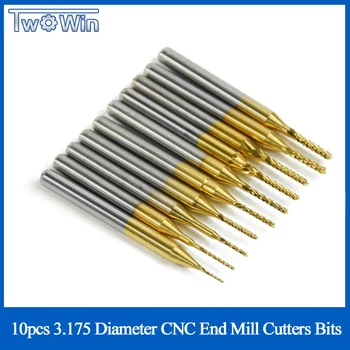 

10pcs 3.175 Diameter CNC End Mill Cutter Mini PCB Carbide Router Bits Kit Set 0.8-3.175 mm For Milling Tools