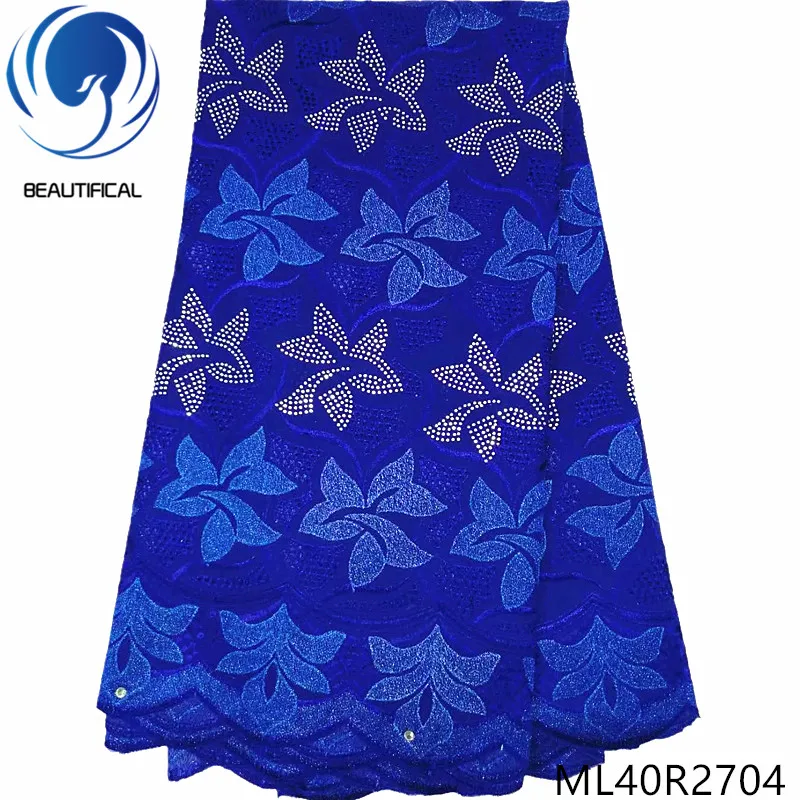 

BEAUTIFICAL Blue african cotton fabrics voile lace embroidery fabric with stones Latest style nigerian dry cotton lace ML40R27