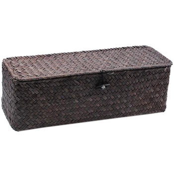 

3 Grid Storage Baskets With Cover Vintage Jewelry Storage Case Straw Desktop Tea Set Handmade Rattan Makeup Storage Box