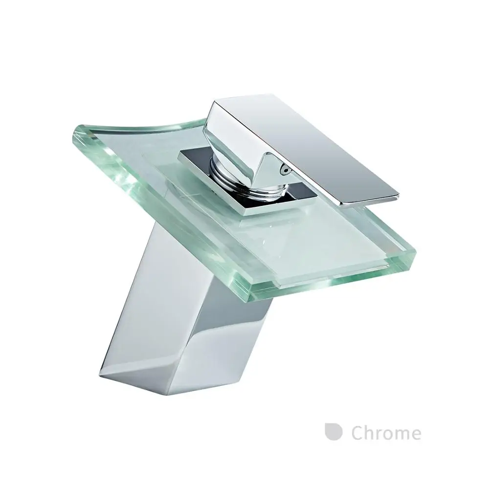 Chrome SOGANRE светодиодный кран для раковины, латунный водопад, температура, 3 цвета, меняющийся смеситель для ванной комнаты, кран на бортике, стеклянная раковина, кран - Цвет: Chrome