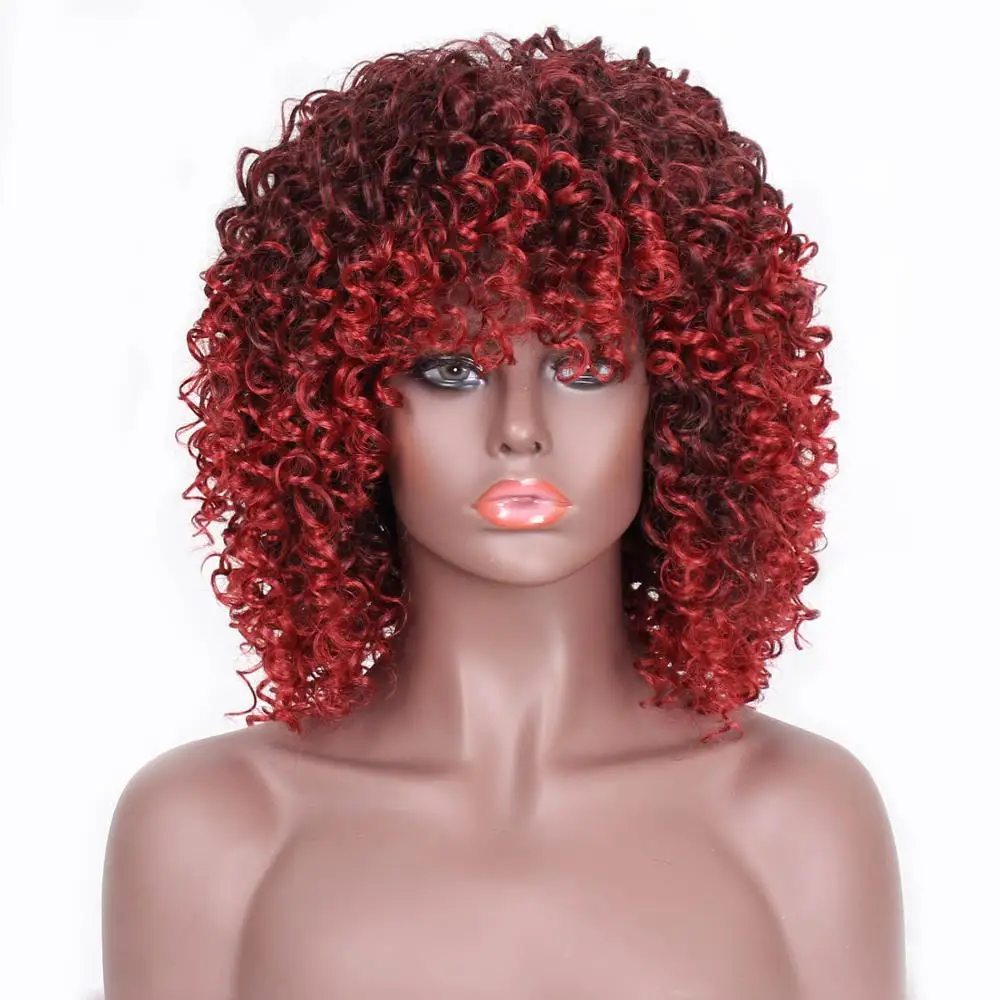 

AISI HAIR 14inches Kinky Curly Wig With Bangs Red Wig Synthetic Wigs for Black Women Heat Resistant Fiber Cosplay Women