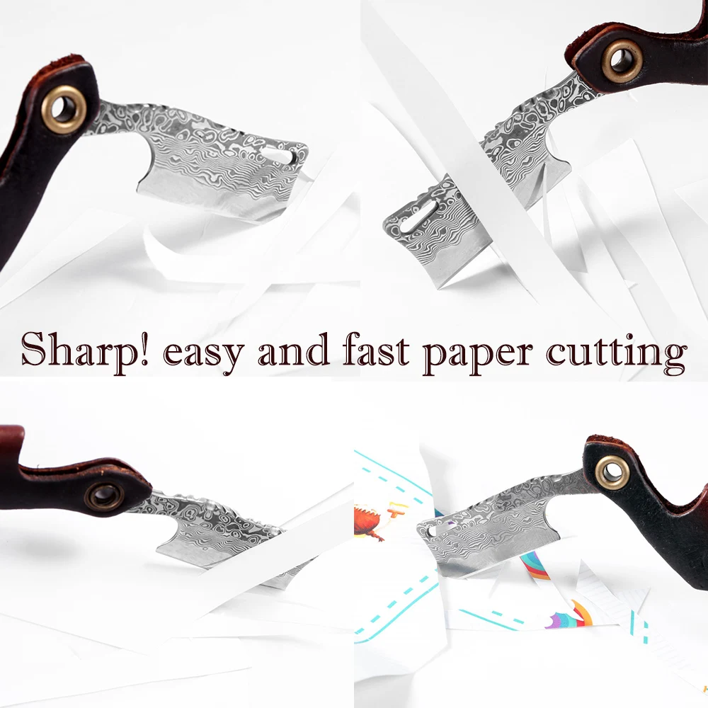 KKWOLF дамасский складной нож Мини-бритва для кемпинга портативный карманный нож для ключей многоцелевой изысканный EDC кожаная ручка