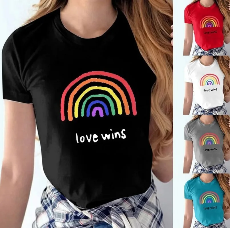 

10 Colors Rainbow Love Wins Letter Print T Shirt Women Short Sleeve O Neck Loose Tshirt Summer Women Tee Shirt Tops Mujer