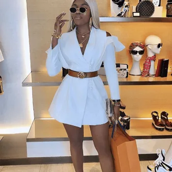 

2020 popular style V-shaped suit collar loose medium-long trench dress horn sleeves spliced lotus leaf edge