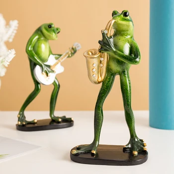 

Music Home Office Desktop Decoration Gift Motion Home Decor European style Resin Frog Animal Crafts Figurine Animal Sculpture