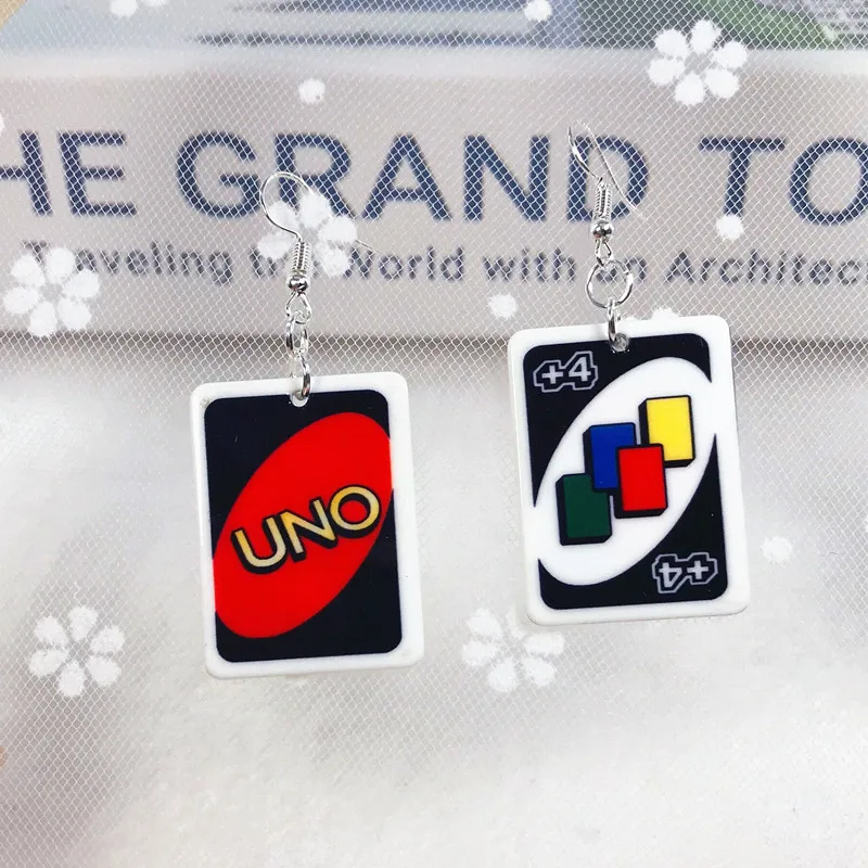 1Pair Drop Earrings  Magic Poker Game Card Crafts Dangle Acrylic Jewelry for Children and Woman