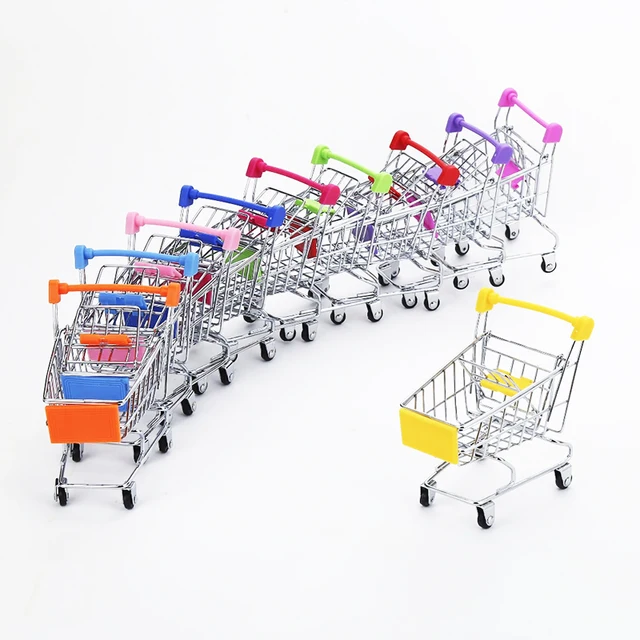 Mini Simulation Supermarket Shopping Cart Model Foldable Metal Handcart Pretend Play Games Educational Toys For Children Kids 2