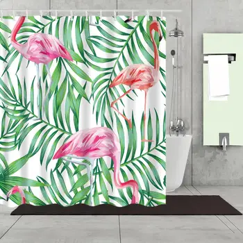 

Animal Shower Curtain Tropical Palm Leaf Flamingo Fashion Bath Accessories with Hooks Waterproof Polyester Fabric Bathroom Decor