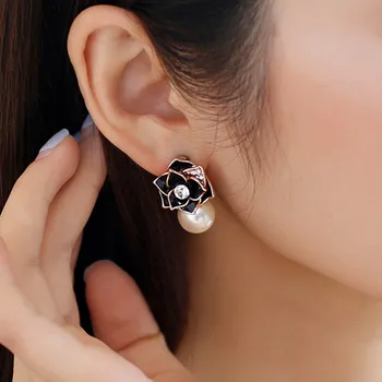 

Pearl &zircon diamond drop dangle earrings for women femme Rose gold pendientes lotus flower brinco fashion luxury party jewelry