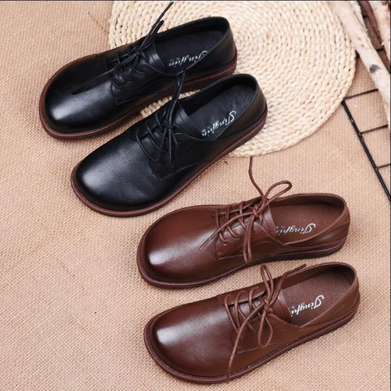 Fashion Vintage Handmade Shoes Women Flats Genuine Leather Soft Bottom Women Shoes Soft Comfortable Casual Shoes Woman Loafers
