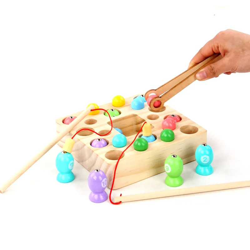Монтессори Деревянные магнитные бусины для рыбалки игра Дети Обучающие Игрушки для раннего развития для детей дети девочка подарки игрушки