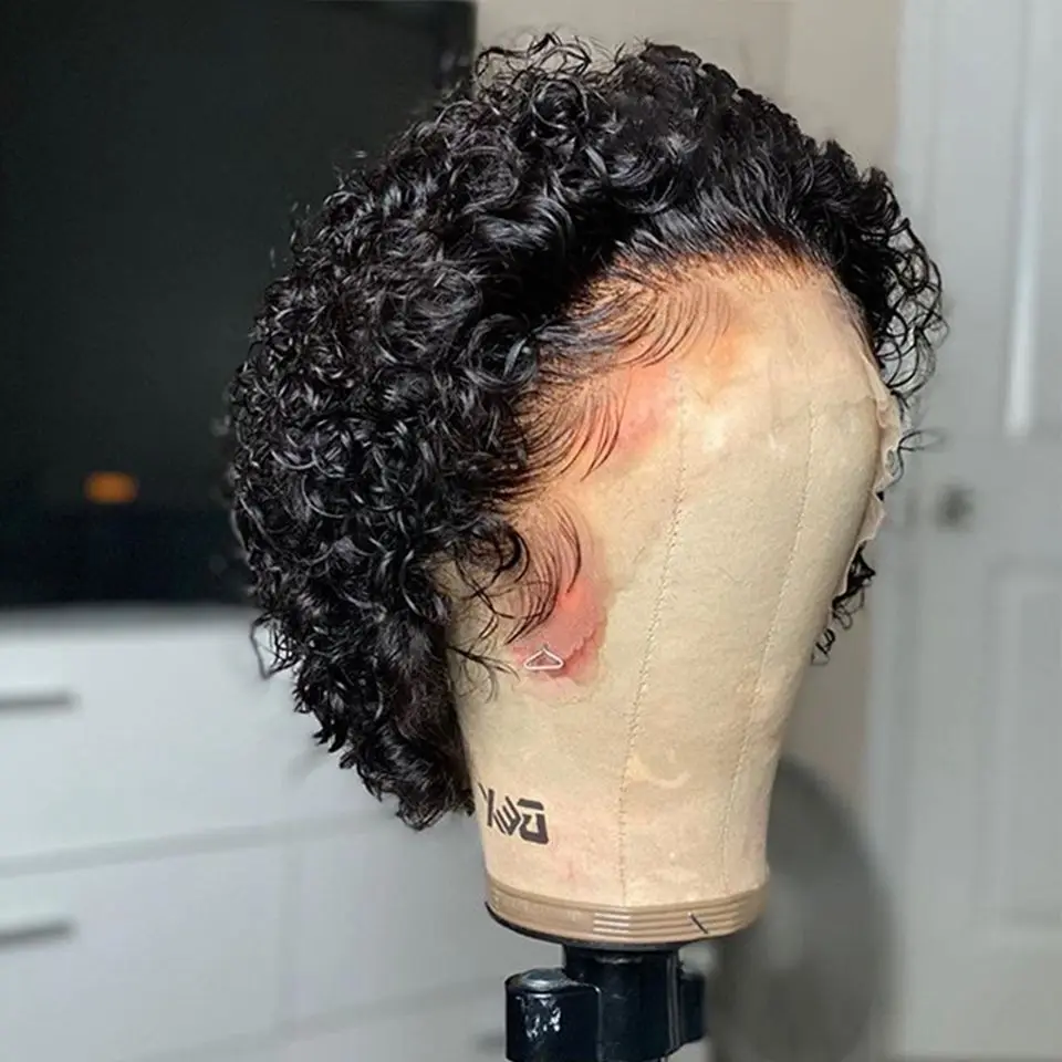 360 Lace Frontal Wigs Pixie Cut Lace Wig Preplucked Bob Short Curly 13x4 Front Human Hair Wigs