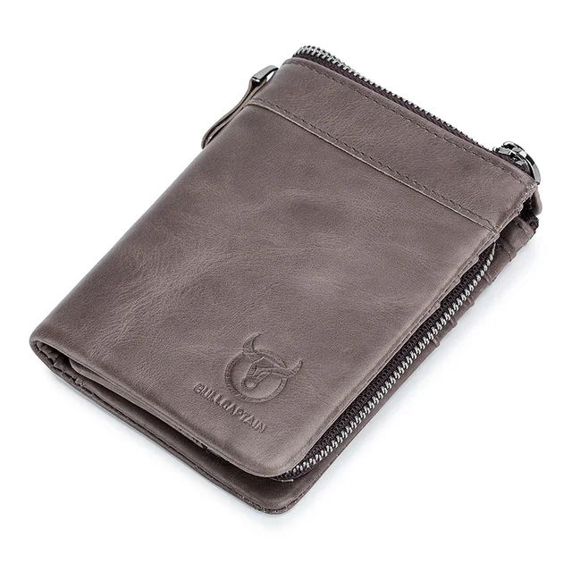 Bullcaptain Vintage Leather Buckle Wallet Coin Purse Wallet Card Men's Wallet Cartera Hombre Men's Handbag RFID Holder gray