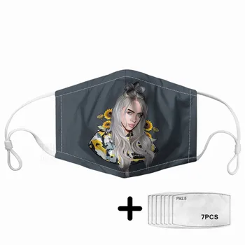 

Hip-hop Billie Sunflower Print Women Mouth Mask 7pcs PM2.5 Filters Kpop Rapper Star Elastic Comfortable Masque For Kids Children