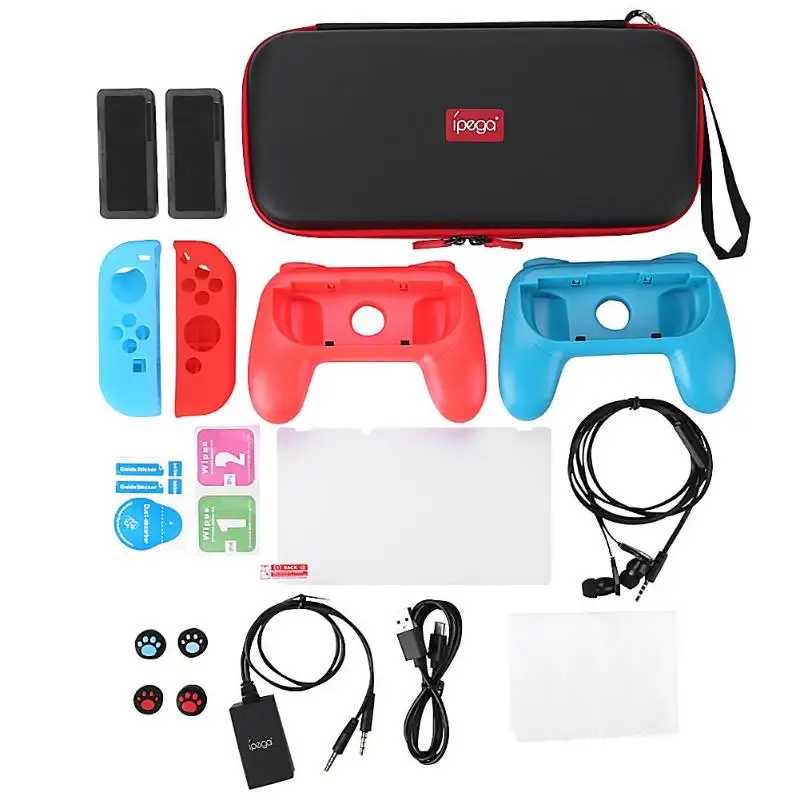IPega PG-9182, 18 в 1, набор аксессуаров, сумка для хранения игровой карты Joy-con, коробка, аудио адаптер, наушники, кабель для передачи данных, пригодный для переключателя rend