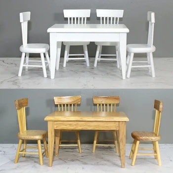 

1/12 Dollhouse Miniature Dining Table Chair Wooden Furniture Set for Kids