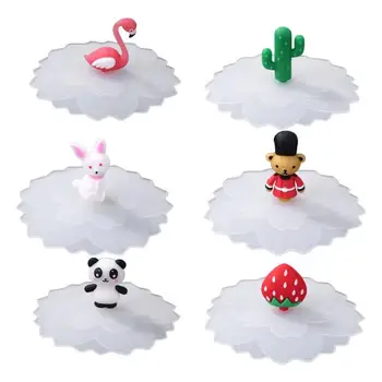 

High Temperature Resistance Silicone Cup Lids Durable Cute Cartoon Animal Cup Cap Suction Seal Lid Anti-dust Glass Mug Cover