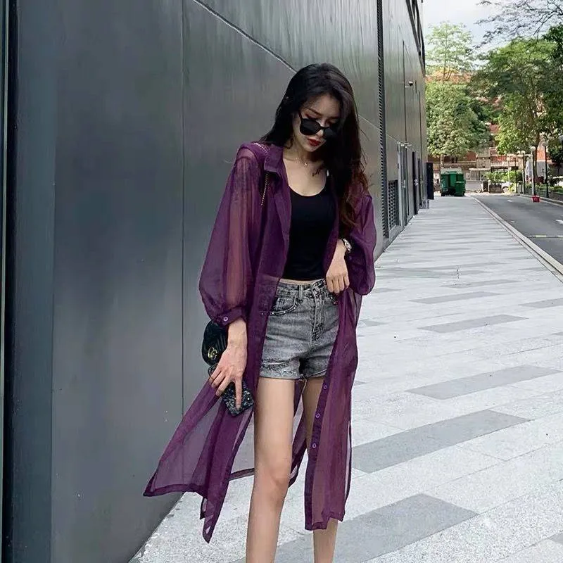 Women Blouse Summer Puff Sleeve Long Shirt Kimono Cardigan Loose Plus Size Black White Chiffon Sun-protective 2020 | Женская одежда