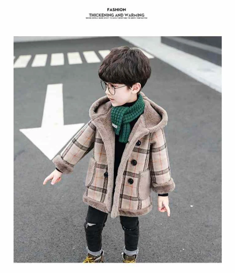 1 10 0 детская модная Вельветовая куртка Утепленная одежда с капюшоном длинное пальто; зимняя одежда для маленьких мальчиков; шерстяное пальто-лет