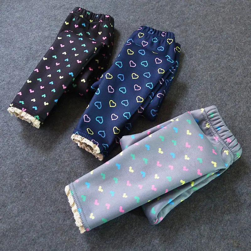 

6Colors Children Warm Long Pants Girls Print Leggings Sweet Child Thicken Leggings Girls Warm Winter Kids Clothing h