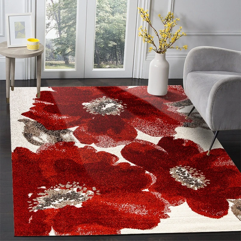 New Chinese Style Living Room Non-Slip Floor Mat Red Big Flowers Print Bedroom Bedside Area Rugs Kitchen Bathroom Hallway Carpet | Дом и сад
