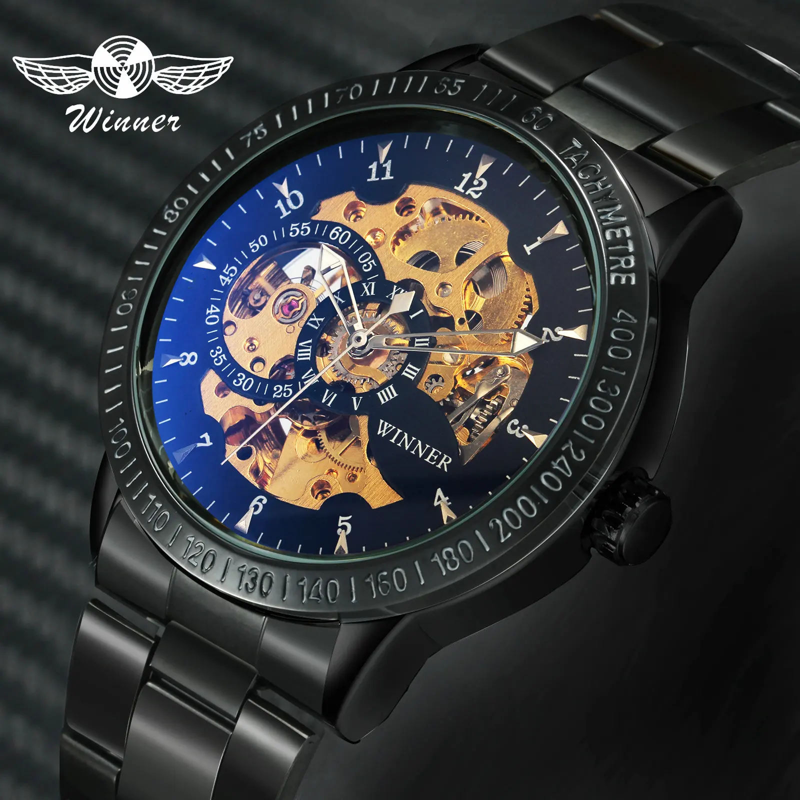 WINNER Official Brand Luxury Automatic Mechanical Watches Skeleton 3D