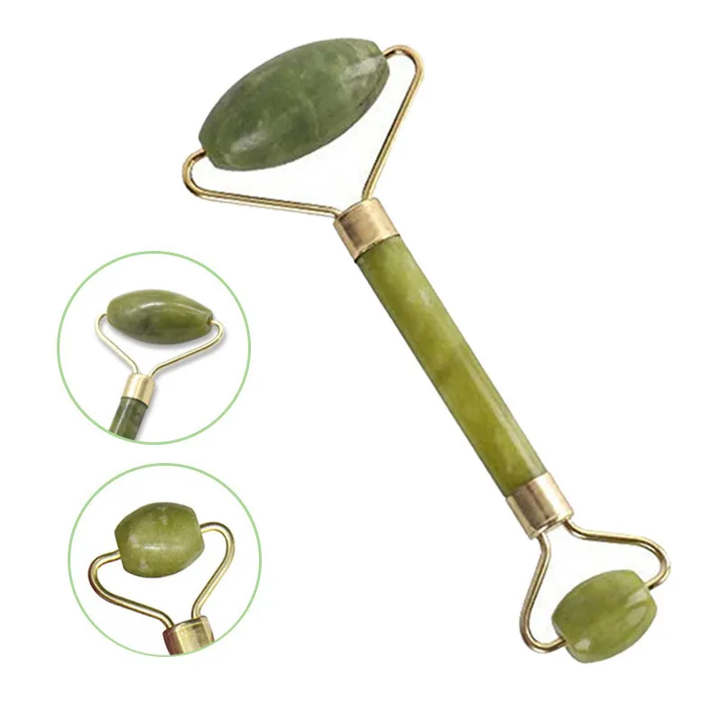 

KURADI Double Head Green Chinese Facial Massager Roller Jade Stone GuaSha Face Slimming Body Head Neck Natural Massage Tool 2019