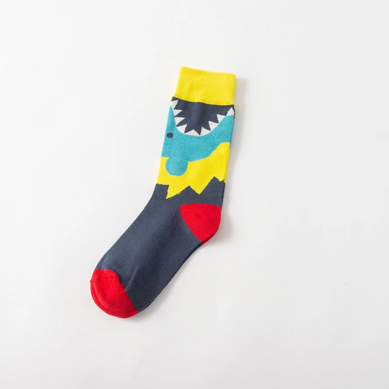 Унисекс парные носки для мужчин и женщин Harajuku голова героя мультфильма носки с акулами хип-хоп средней трубки хлопок счастливые забавные носки осень зима