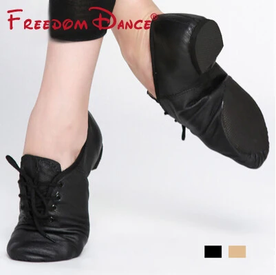 US $19.50 Quality Pig Leather LaceUp Jazz Dance Shoes Soft Ballet Jazz Dancing Sneakers Black Tan Colors Men