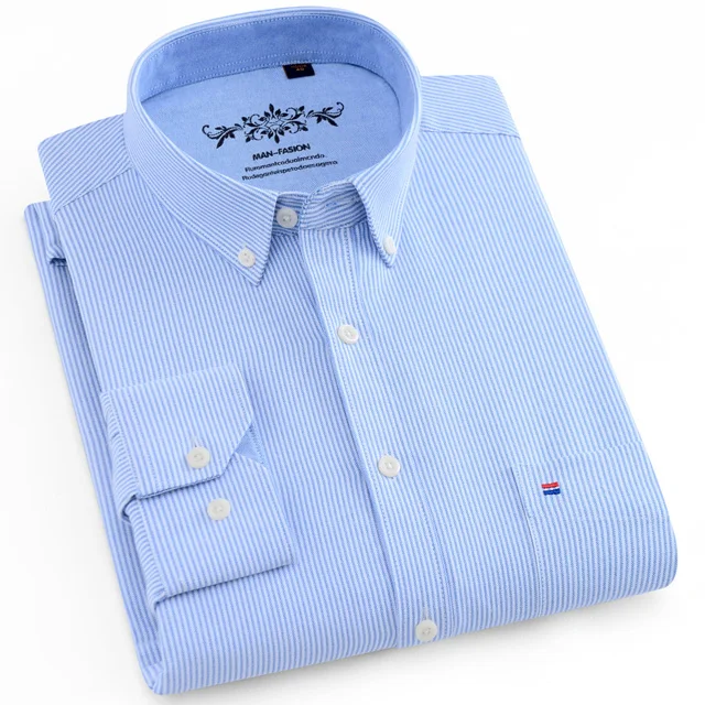 1618 Striped shirt Мужские рубашки с длинным рукавом, Стандартная посадка, мужская клетчатая рубашка, полосатые рубашки, Мужская одежда, Оксфорд, Camisa Social, 5XL, 6XL, большие размеры, уличная одежда - Цвет: 1618 Striped shirt