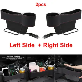 

2x Right Side+Left Side Car Accessories Seat Slit Pocket Storage Organizer Box Port Organizer Coin Box and Cup Holder Dropship