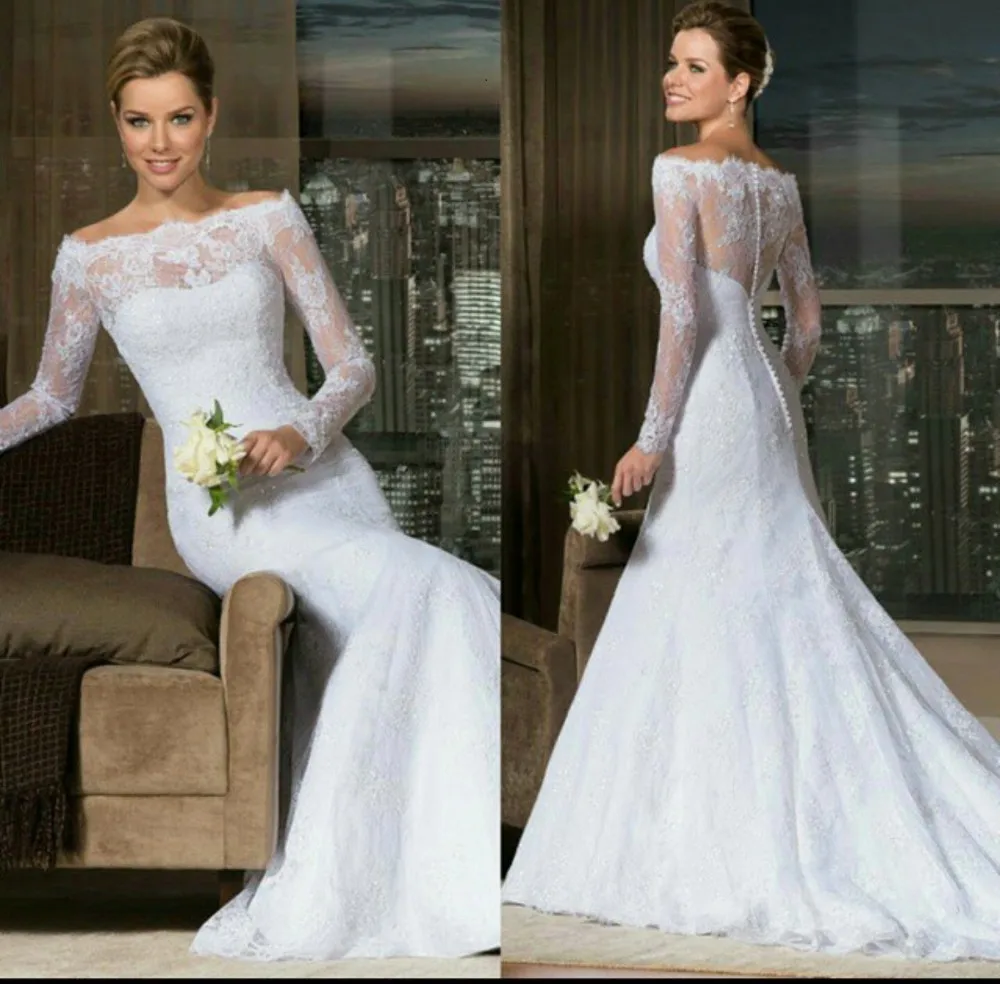 Элегантный длинный рукав Русалка Кружева Аппликация vestido de noiva невесты свадебное платье robe de mariee Мать невесты платья
