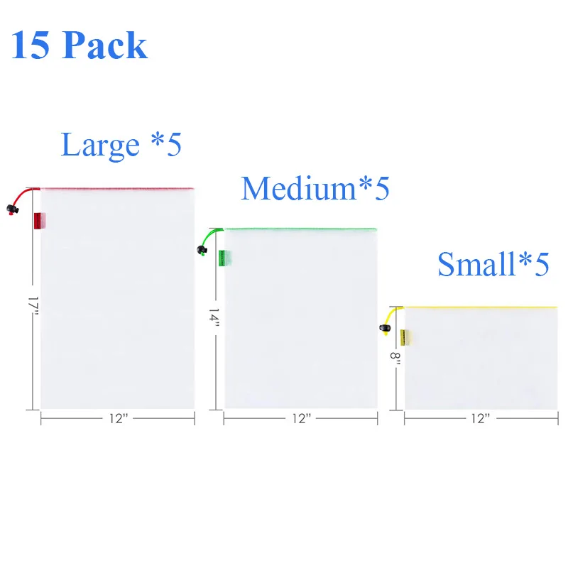 15 упаковок, сумки, многоразовые, без отходов, для женщин, для покупок, сетчатые сумки с кулиской, застёжка, экологичный, легкий фруктовый мешочек - Цвет: 15 Pack